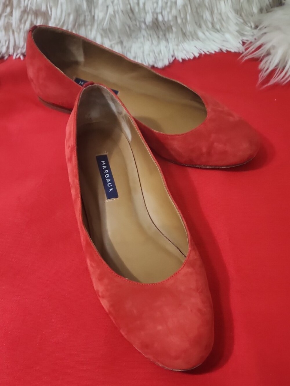 Margaux Red Suede Round-Toe Ballet Flats - Picture 4 of 8